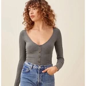 Reformation Vigil Ribbed Long Sleeve Top Gray XS​​​